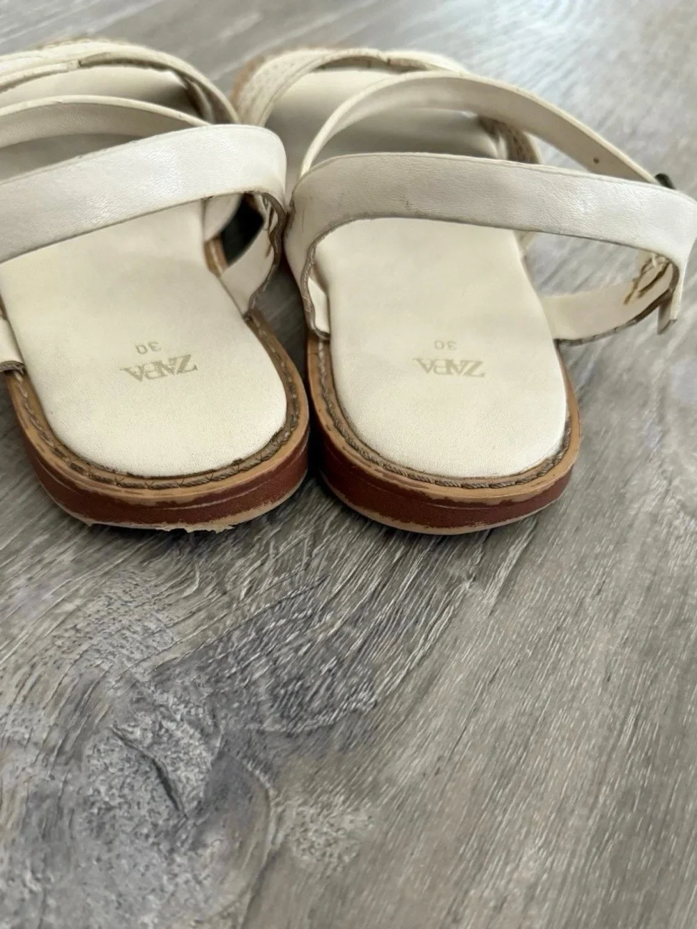 Zara Ivory Leather Strappy Ankle Sandals